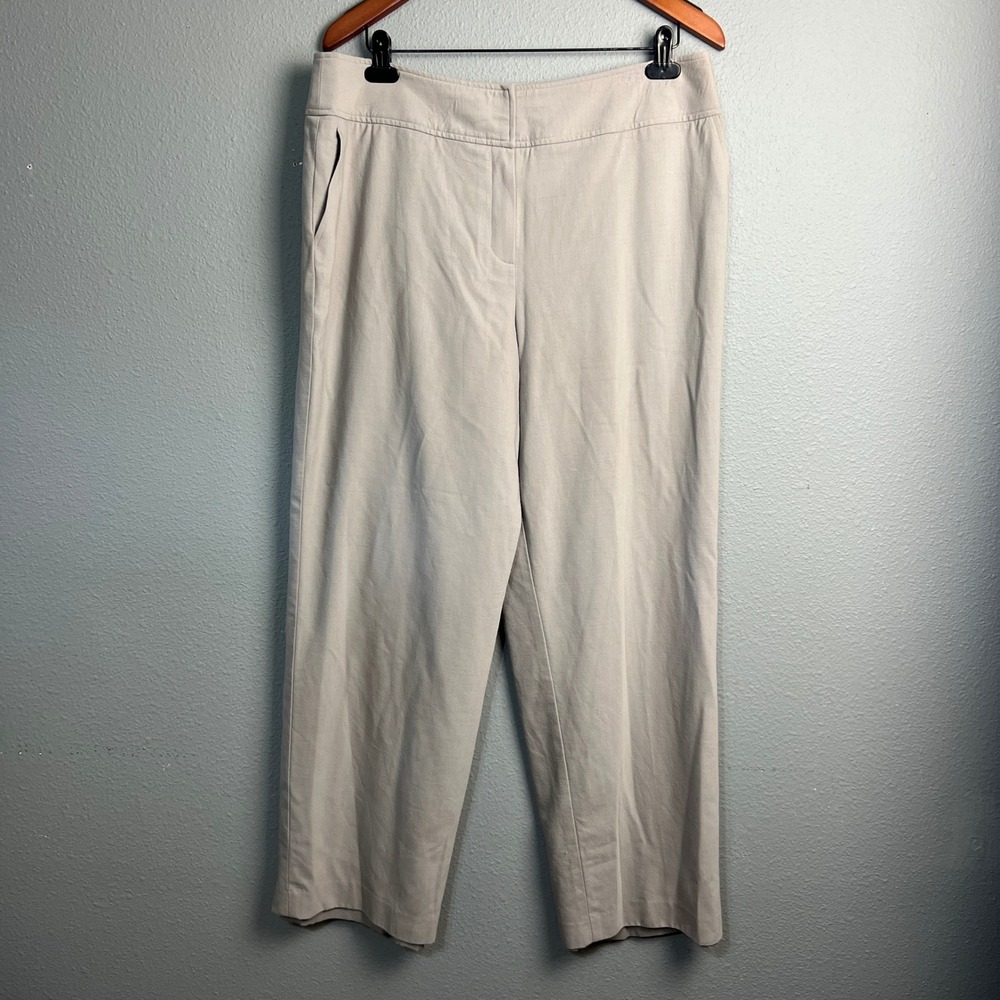 Vtg Talbots Womens Size 16 Beige Wool Blend Dress Pants Ankle Wide Leg Career